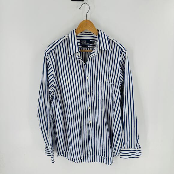Polo by Ralph Lauren Men’s Blue White Stripe Button Down Shirt Custom Fit Size L - Picture 7 of 7